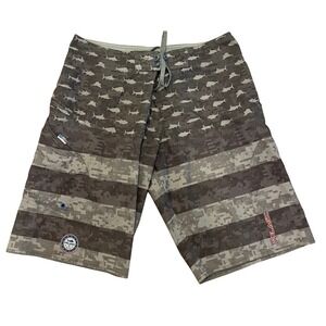 PELAGIC Mens‎ Board Shorts Swim Trunks Gray Fish Print Digital Camo Size L